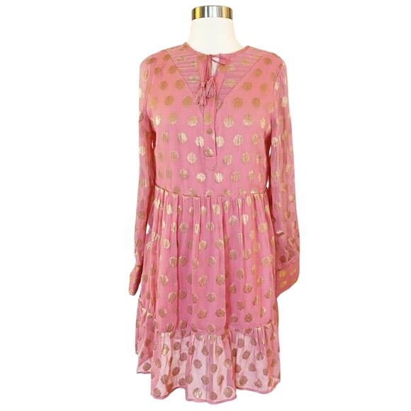 CECILIE COPENHAGEN Dea Dress Mini Jacquard Tunic Pink Gold Floral Sorbet Small - Picture 1 of 11